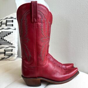 Lucchese Savannah Red Leather Embroidered Western Cowboy Boots Size 7.5B